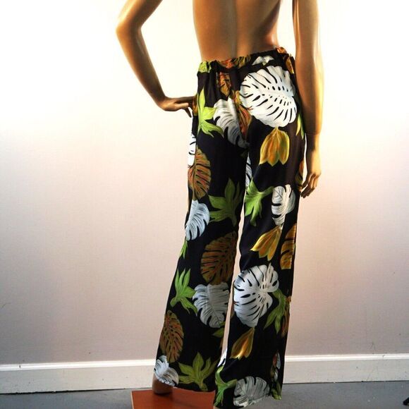 Tropical Palm Leaf Print Wide Leg Trousers Altamira Milano Made In Italy Sz M - Picture 5 of 7